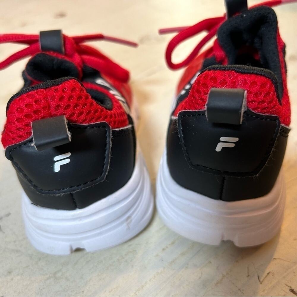 Kids Fila Sneakers, Red Mesh with Black Details, Lace Up, Size 11 - Picture 11 of 12